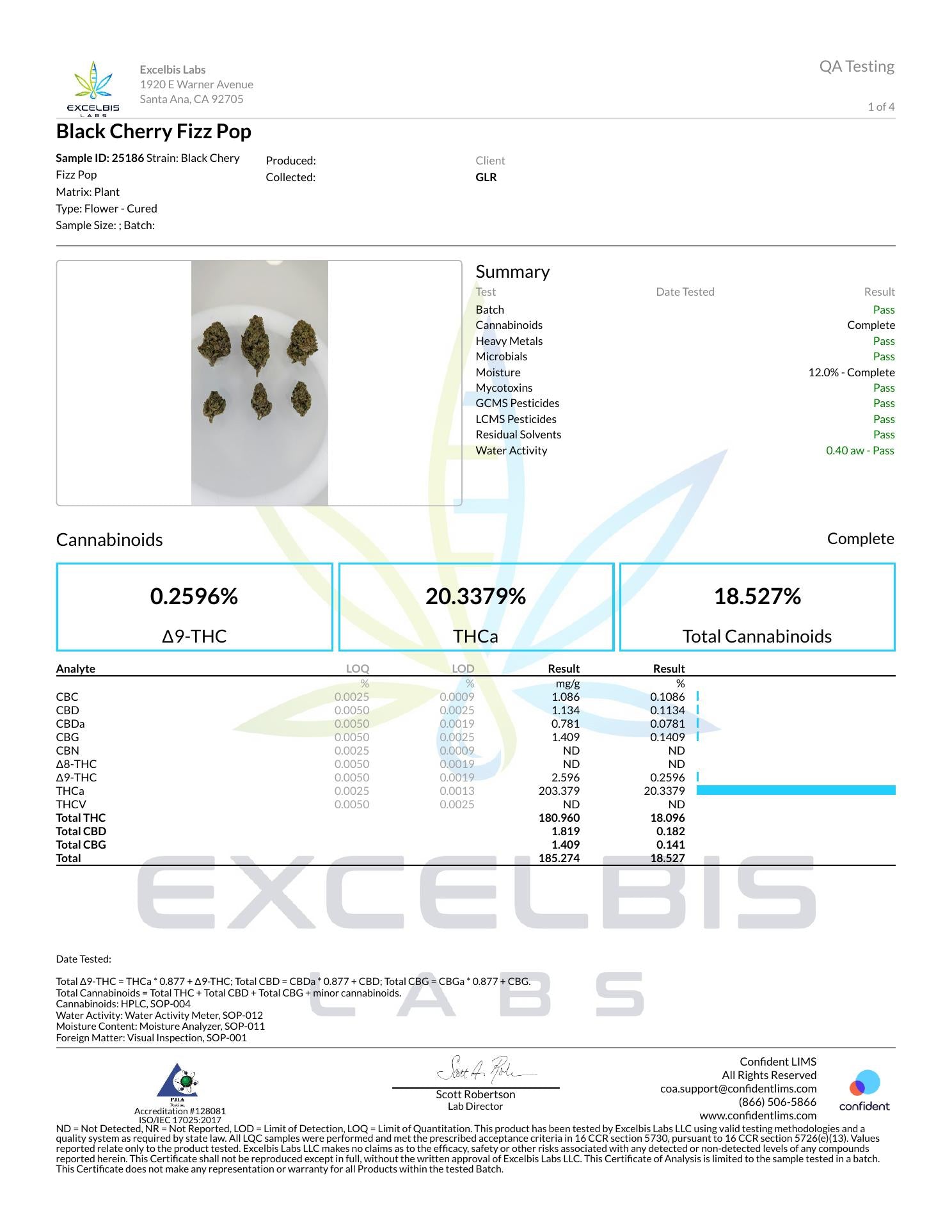 Certificate of Analysis - Black Cherry Fizz (Flower) - Excelbis Labs